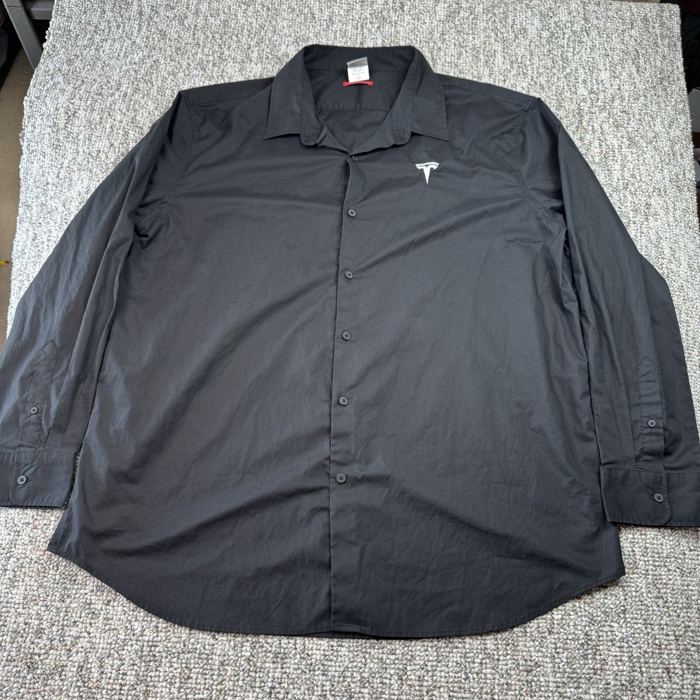 Tesla Shirt Mens 3XL Long Sleeve Button Up Embroidered Logo Black